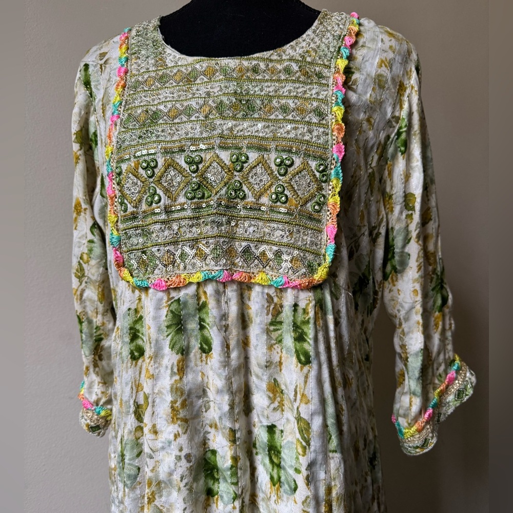 Boho Indian Embroidered Maxi or Midi  Dress Kaftan Floral Loose Fitting - Picture 2 of 3